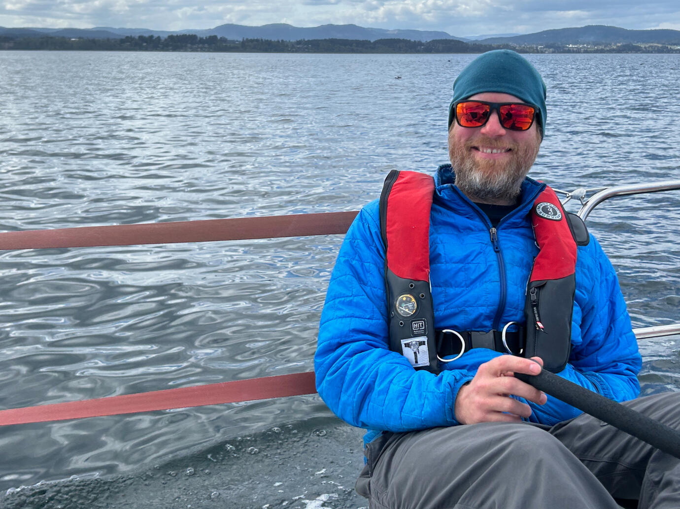 Gene chilling between puffs Sailboat on the travel lift
